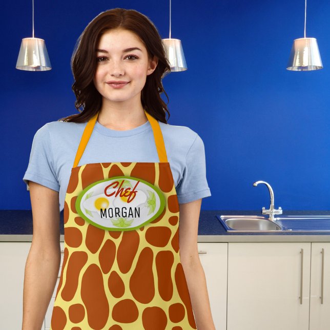 African Safari Giraffe Print Apron (Cook in style and with a sense of humor with our fun customizable apron. )