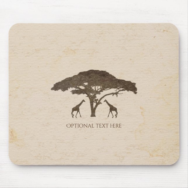 African Safari Giraffes & Tree Vintage Computer Mouse Mat (Front)