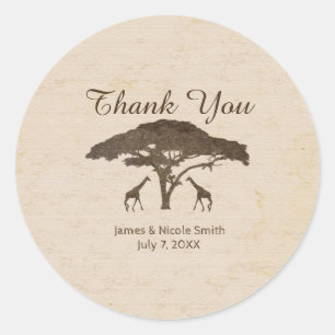 African Safari Giraffes & Tree Vintage Wedding Classic Round Sticker