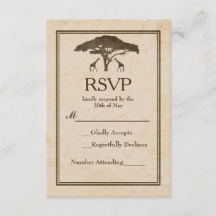 African Safari Giraffes Tree Vintage Wedding RSVP