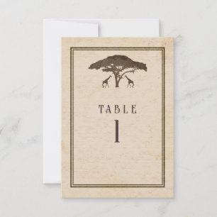 African Safari Giraffes Tree Wedding Table Number