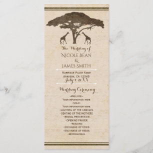 African Safari Giraffes Vintage Wedding Program Programme