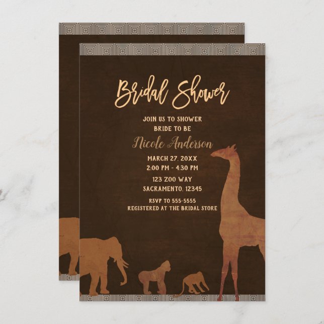 African Safari Jungle Zoo Animals Bridal Shower Invitation (Front/Back)