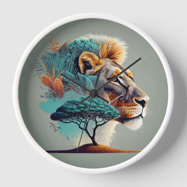 African Safari Lion Head Clock (Front)
