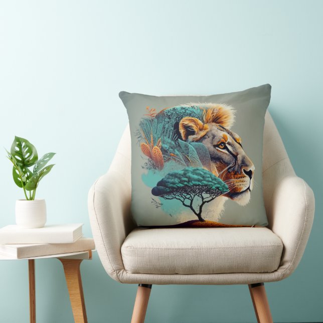 African Safari Lion Head Cushion (Chair)