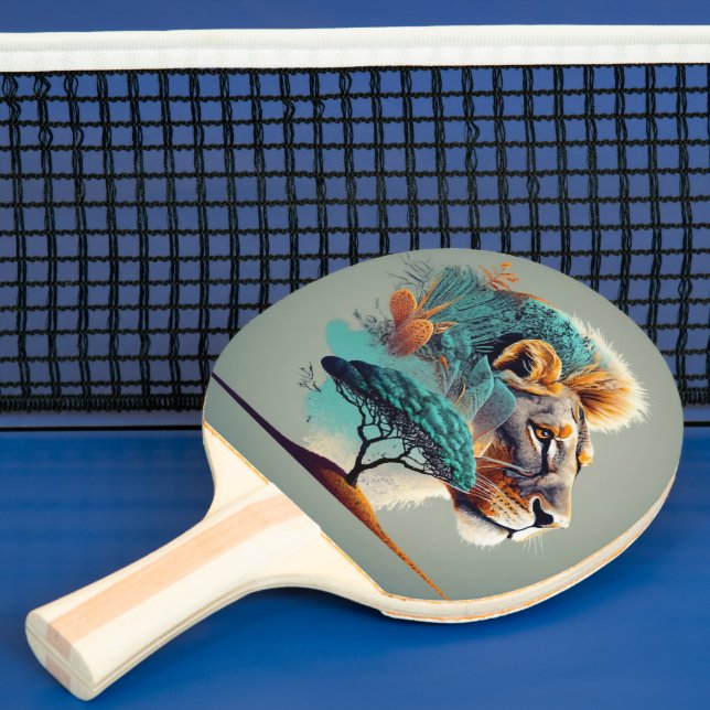African Safari Lion Head Ping Pong Paddle (Insitu)
