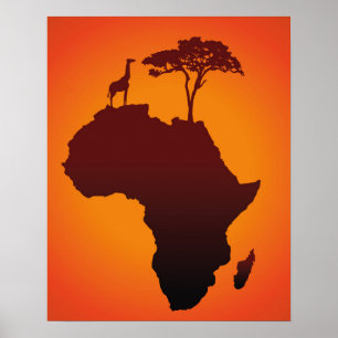 African Safari Map - Poster Print