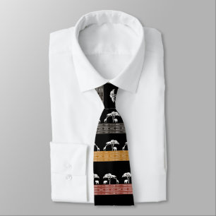 African Safari Mudcloth Pattern Necktie Giraffe