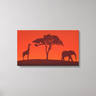 African Safari Silhouette - 3 Panels Canvas Print