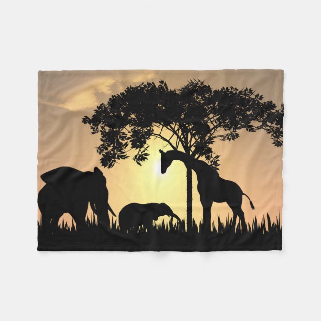 African Safari Silhouette Fleece Blanket (Front (Horizontal))