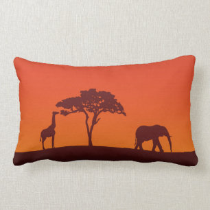 African Safari Silhouette - Lumbar Pillow