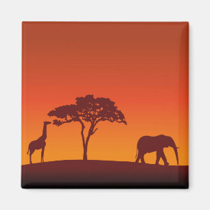 African Safari Silhouette - Magnet
