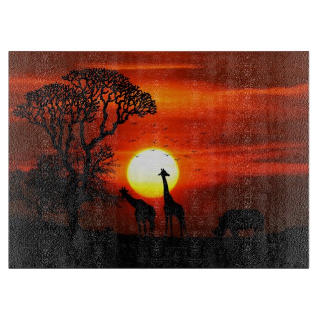 African Safari Sunset Animal Silhouettes Cutting Board (Front)