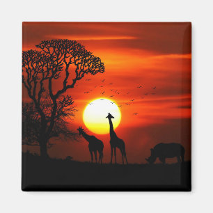 African Safari Sunset Animal Silhouettes Magnet