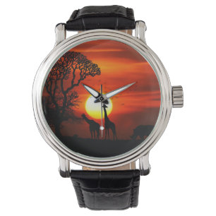 African Safari Sunset Animal Silhouettes Watch