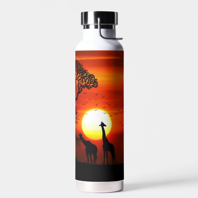 African Safari Sunset Animal Silhouettes Water Bottle (Left)