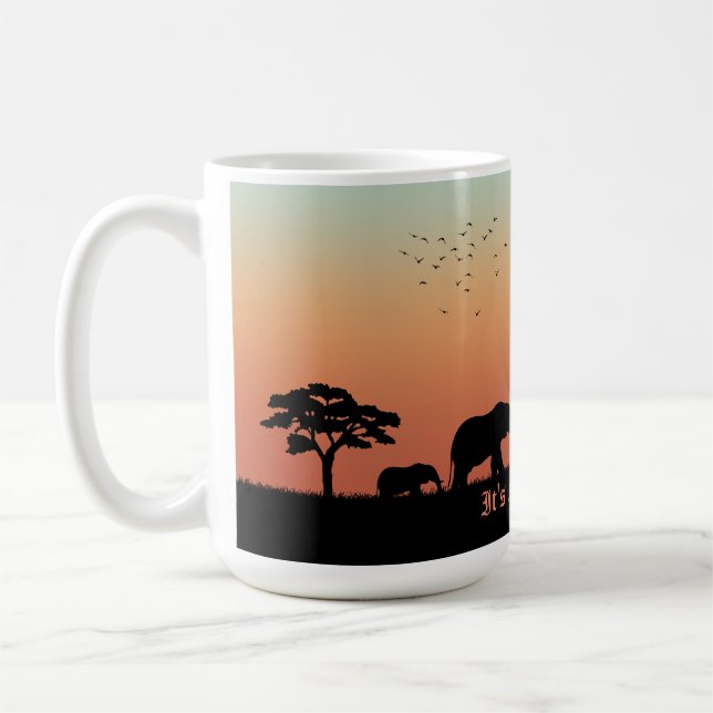 African Safari Sunset Elephant Silhouette Coffee Mug (Left)