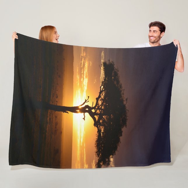 African Safari Sunset Fleece Blanket (In Situ)