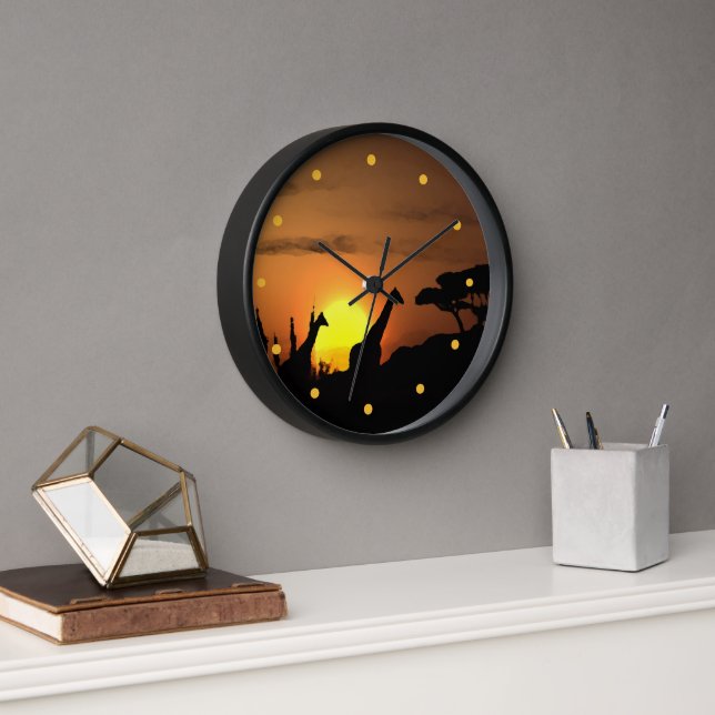 African Safari Sunset Giraffe Silhouette Art Clock (Office)