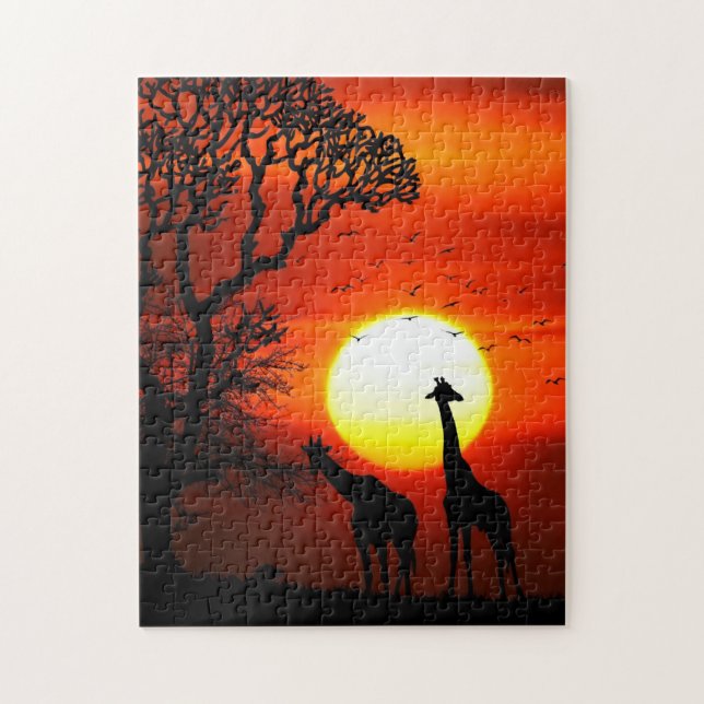 African Safari Sunset Giraffe Silhouettes Jigsaw Puzzle (Vertical)
