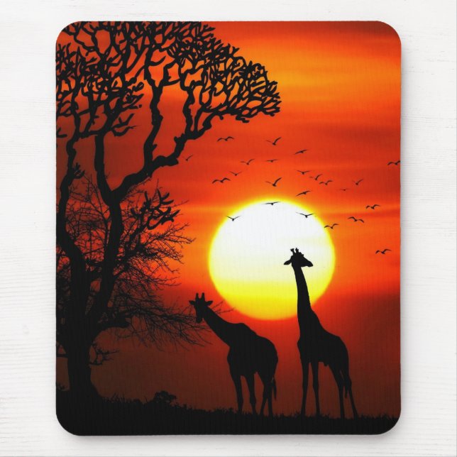 African Safari Sunset Giraffe Silhouettes Mouse Mat (Front)