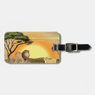 African Safari Sunset Lion and Lioness Luggage Tag