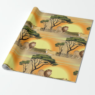 African Safari Sunset Lion and Lioness Wrapping Paper