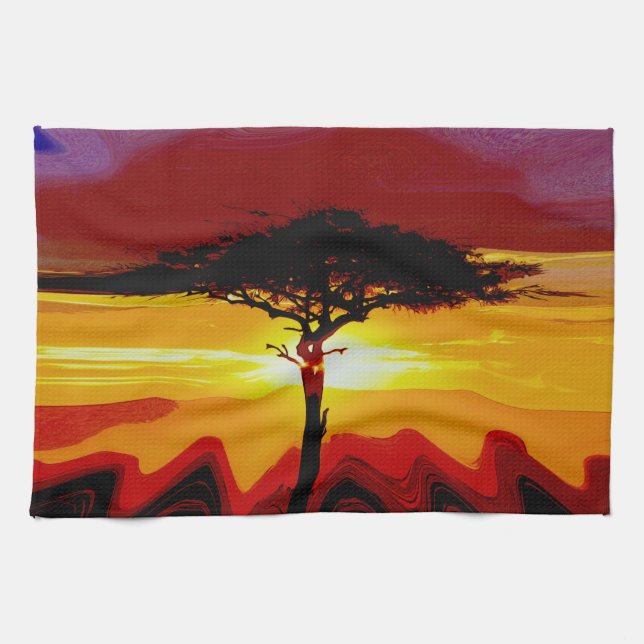 African Safari Sunset Tea Towel (Horizontal)