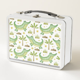 African Safari: Watercolor Crocodile & Palm Trees Metal Lunch Box