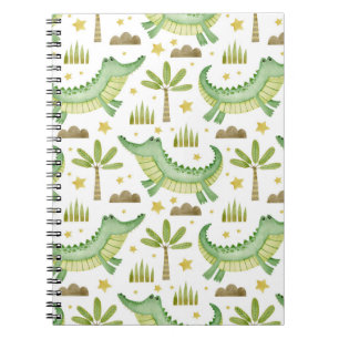 African Safari: Watercolor Crocodile & Palm Trees Notebook