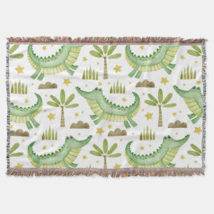 African Safari: Watercolor Crocodile & Palm Trees Throw Blanket