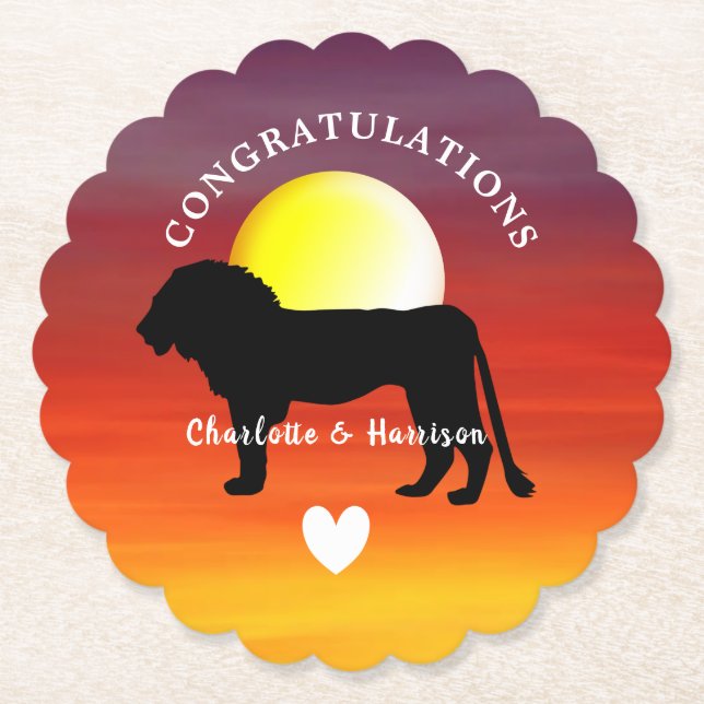 African Safari Wedding Theme Congratulations Paper Coaster (Front)