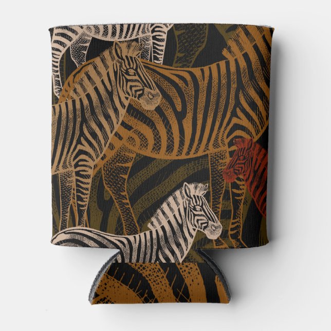 African Safari: Zebra Vintage Design Can Cooler (Front)