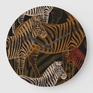 African Safari: Zebra Vintage Design Large Clock