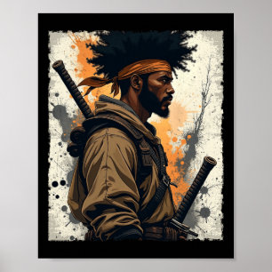 African Samurai Afro American Bushido Warrior Kata Poster