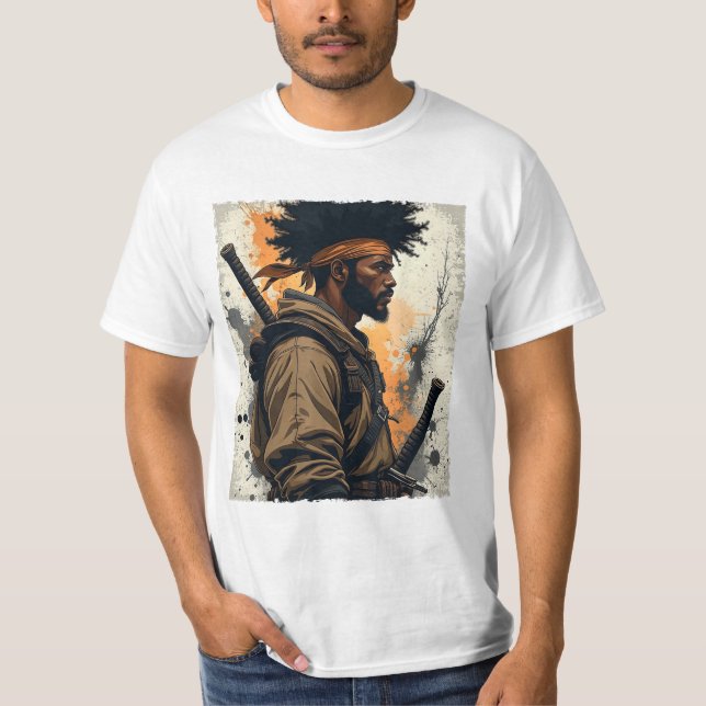African Samurai Afro American Bushido Warrior Kata T-Shirt (Front)