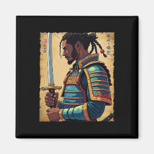 African Samurai Vintage Afro American Bushido Warr Magnet
