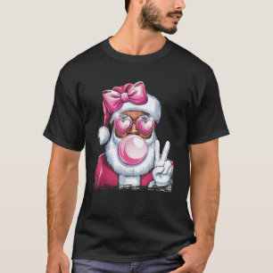 African Santa Blowing Bubble Gum Christmas Pink Su T-Shirt