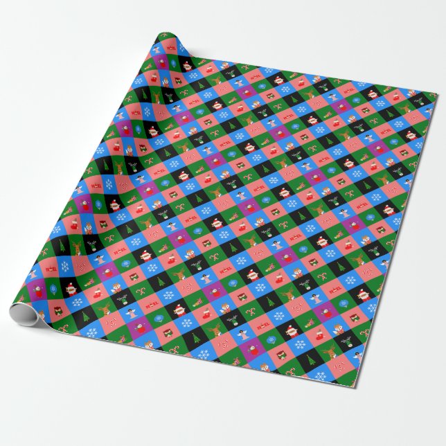 african santa claus colorblock wrapping paper (Unrolled)