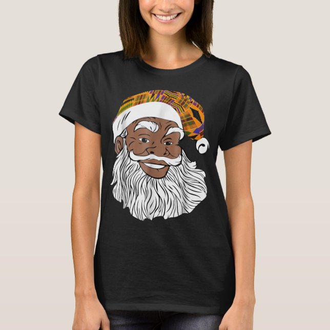 African Santa Claus Kente Hat Funny African Christ T-Shirt (Front)