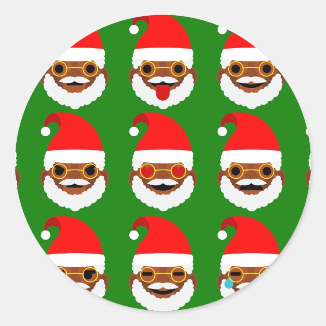 african santa emoji emoticons classic round sticker (Front)