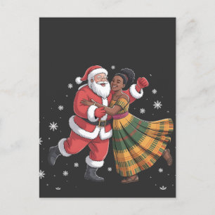African Santa Mrs Claus Dancing African American Announcement Postcard