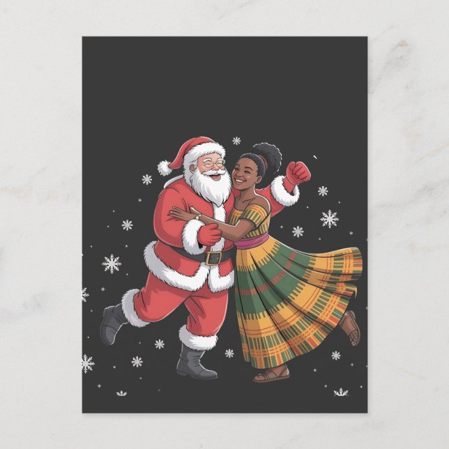 African Santa Mrs Claus Dancing African American   Announcement Postcard (Front)