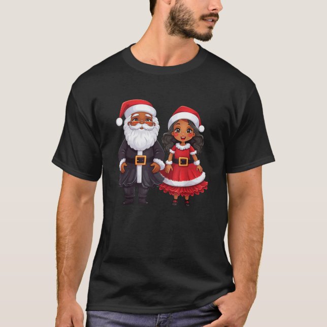 African Santa Mrs Claus Dancing African American C T-Shirt (Front)