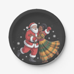 African Santa Mrs Claus Dancing African American   Paper Plate