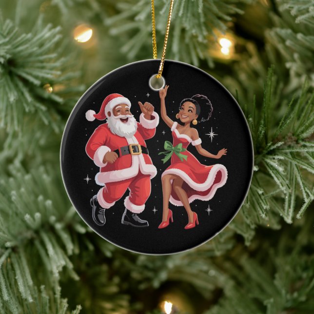 African Santa Mrs Claus Dancing American Christmas Ceramic Tree Decoration (Tree)