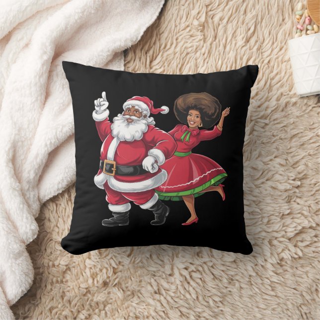 African Santa Mrs Claus Dancing American Christmas Cushion (Blanket)