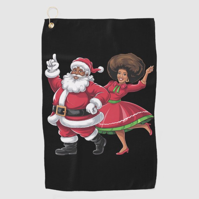 African Santa Mrs Claus Dancing American Christmas Golf Towel (Front)
