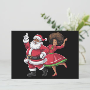 African Santa Mrs Claus Dancing American Christmas Holiday Card