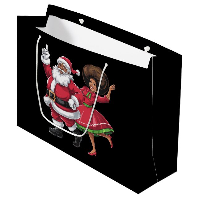 African Santa Mrs Claus Dancing American Christmas Large Gift Bag (Front Angled)